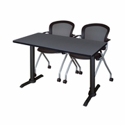 48 X 24 IN. T-BASE TRAINING SEMINAR TABLE- GREY & 2 NESTING CHAIRS <FONT COLOR=GREEN>-FREE SHIPPING-</FONT>