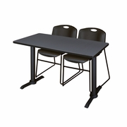 48 X 24 IN. T-BASE TRAINING SEMINAR TABLE- GREY & 2 STACK CHAIRS- BLACK <FONT COLOR=GREEN>-FREE SHIPPING-</FONT>