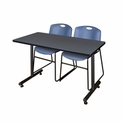 48 X 24 IN. T-BASE TRAINING SEMINAR TABLE- GREY, 2 STACK CHAIRS- BLUE <FONT COLOR=GREEN>-FREE SHIPPING-</FONT>