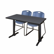48 X 24 IN. T-BASE TRAINING SEMINAR TABLE- GREY & 2 STACK CHAIRS- BLUE <FONT COLOR=GREEN>-FREE SHIPPING-</FONT>