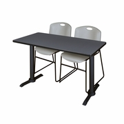 48 X 24 IN. T-BASE TRAINING SEMINAR TABLE- GREY & 2 STACK CHAIRS- GREY <FONT COLOR=GREEN>-FREE SHIPPING-</FONT>