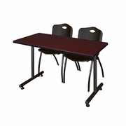 48 X 24 IN. T-BASE TRAINING SEMINAR TABLE- MAHOGANY, 2 M STACK CHAIRS- BLACK <FONT COLOR=GREEN>-FREE SHIPPING-</FONT>