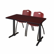 48 X 24 IN. T-BASE TRAINING SEMINAR TABLE- MAHOGANY & 2 M STACK CHAIRS- BURGUNDY <FONT COLOR=GREEN>-FREE SHIPPING-</FONT>