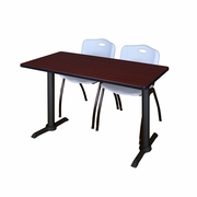 48 X 24 IN. T-BASE TRAINING SEMINAR TABLE- MAHOGANY & 2 M STACK CHAIRS- GREY <FONT COLOR=GREEN>-FREE SHIPPING-</FONT>
