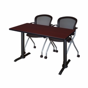 48 X 24 IN. T-BASE TRAINING SEMINAR TABLE- MAHOGANY & 2 NESTING CHAIRS <FONT COLOR=GREEN>-FREE SHIPPING-</FONT>