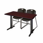 48 X 24 IN. T-BASE TRAINING SEMINAR TABLE- MAHOGANY & 2 STACK CHAIRS- BLACK <FONT COLOR=GREEN>-FREE SHIPPING-</FONT>