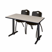 48 X 24 IN. T-BASE TRAINING SEMINAR TABLE- MAPLE & 2 M STACK CHAIRS- BLACK <FONT COLOR=GREEN>-FREE SHIPPING-</FONT>
