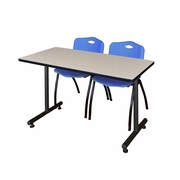 48 X 24 IN. T-BASE TRAINING SEMINAR TABLE- MAPLE, 2 M STACK CHAIRS- BLUE <FONT COLOR=GREEN>-FREE SHIPPING-</FONT>