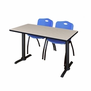 48 X 24 IN. T-BASE TRAINING SEMINAR TABLE- MAPLE & 2 M STACK CHAIRS- BLUE <FONT COLOR=GREEN>-FREE SHIPPING-</FONT>