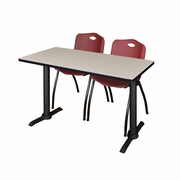 48 X 24 IN. T-BASE TRAINING SEMINAR TABLE- MAPLE & 2 M STACK CHAIRS- BURGUNDY <FONT COLOR=GREEN>-FREE SHIPPING-</FONT>