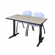 48 X 24 IN. T-BASE TRAINING SEMINAR TABLE- MAPLE & 2 M STACK CHAIRS- GREY <FONT COLOR=GREEN>-FREE SHIPPING-</FONT>