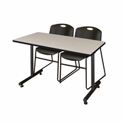 48 X 24 IN. T-BASE TRAINING SEMINAR TABLE- MAPLE, 2 STACK CHAIRS- BLACK <FONT COLOR=GREEN>-FREE SHIPPING-</FONT>