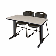 48 X 24 IN. T-BASE TRAINING SEMINAR TABLE- MAPLE & 2 STACK CHAIRS- BLACK <FONT COLOR=GREEN>-FREE SHIPPING-</FONT>