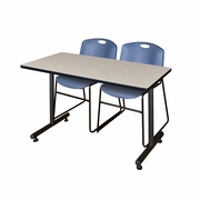 48 X 24 IN. T-BASE TRAINING SEMINAR TABLE- MAPLE, 2 STACK CHAIRS- BLUE <FONT COLOR=GREEN>-FREE SHIPPING-</FONT>