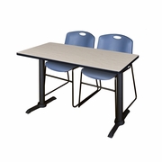 48 X 24 IN. T-BASE TRAINING SEMINAR TABLE- MAPLE & 2 STACK CHAIRS- BLUE <FONT COLOR=GREEN>-FREE SHIPPING-</FONT>