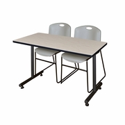 48 X 24 IN. T-BASE TRAINING SEMINAR TABLE- MAPLE, 2 STACK CHAIRS- GREY <FONT COLOR=GREEN>-FREE SHIPPING-</FONT>