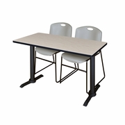 48 X 24 IN. T-BASE TRAINING SEMINAR TABLE- MAPLE & 2 STACK CHAIRS- GREY <FONT COLOR=GREEN>-FREE SHIPPING-</FONT>