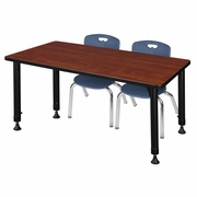 48 X 30 IN. ADJUSTABLE CLASSROOM TABLE- CHERRY & 2 ANDY 12 IN. STACK CHAIRS- BLUE <FONT COLOR=GREEN>-FREE SHIPPING-</FONT>