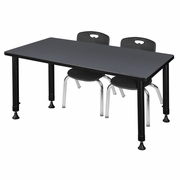48 X 30 IN. ADJUSTABLE CLASSROOM TABLE- GREY & 2 ANDY 12 IN. STACK CHAIRS- BLACK <FONT COLOR=GREEN>-FREE SHIPPING-</FONT>