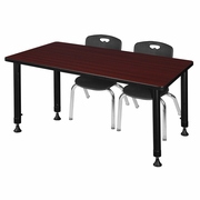48 X 30 IN. ADJUSTABLE CLASSROOM TABLE- MAHOGANY & 2 ANDY 12 IN. STACK CHAIRS- BLACK <FONT COLOR=GREEN>-FREE SHIPPING-</FONT>