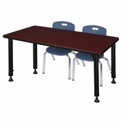 48 X 30 IN. ADJUSTABLE CLASSROOM TABLE- MAHOGANY & 2 ANDY 12 IN. STACK CHAIRS- BLUE <FONT COLOR=GREEN>-FREE SHIPPING-</FONT>