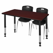 48 X 30 IN. ADJUSTABLE CLASSROOM TABLE- MAHOGANY & 2 ANDY 18 IN. STACK CHAIRS- BLACK <FONT COLOR=GREEN>-FREE SHIPPING-</FONT>