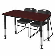 48 X 30 IN. ADJUSTABLE CLASSROOM TABLE- MAHOGANY & 2 STACK CHAIRS- BLACK <FONT COLOR=GREEN>-FREE SHIPPING-</FONT>