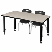 48 X 30 IN. ADJUSTABLE CLASSROOM TABLE- MAPLE & 2 ANDY 12 IN. STACK CHAIRS- BLACK <FONT COLOR=GREEN>-FREE SHIPPING-</FONT>