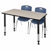 48 X 30 IN. ADJUSTABLE CLASSROOM TABLE- MAPLE & 2 ANDY 18 IN. STACK CHAIRS- BLUE <FONT COLOR=GREEN>-FREE SHIPPING-</FONT>