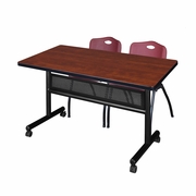 48 X 30 IN. FLIP-TOP PRIVACY NESTING TABLE- CHERRY, 2 M STACK CHAIRS- BURGUNDY <FONT COLOR=GREEN>-FREE SHIPPING-</FONT>