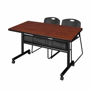48 X 30 IN. FLIP-TOP PRIVACY NESTING TABLE- CHERRY, 2 STACK CHAIRS- BLACK <FONT COLOR=GREEN>-FREE SHIPPING-</FONT>