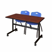 48 X 30 IN. FLIP-TOP TRAINING NESTING TABLE- CHERRY, 2 M STACK CHAIRS- BLUE <FONT COLOR=GREEN>-FREE SHIPPING-</FONT>