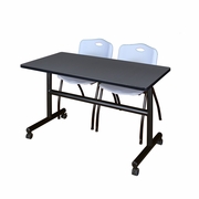 48 X 30 IN. FLIP-TOP TRAINING NESTING TABLE- GREY, 2 M STACK CHAIRS- GREY <FONT COLOR=GREEN>-FREE SHIPPING-</FONT>