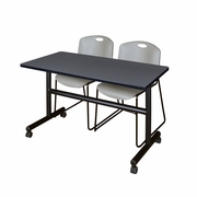48 X 30 IN. FLIP-TOP TRAINING NESTING TABLE- GREY, 2 STACK CHAIRS- GREY <FONT COLOR=GREEN>-FREE SHIPPING-</FONT>