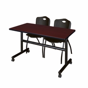 48 X 30 IN. FLIP-TOP TRAINING NESTING TABLE- MAHOGANY, 2 M STACK CHAIRS- BLACK <FONT COLOR=GREEN>-FREE SHIPPING-</FONT>