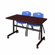 48 X 30 IN. FLIP-TOP TRAINING NESTING TABLE- MAHOGANY, 2 M STACK CHAIRS- BLUE <FONT COLOR=GREEN>-FREE SHIPPING-</FONT>