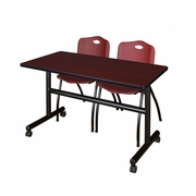 48 X 30 IN. FLIP-TOP TRAINING NESTING TABLE- MAHOGANY, 2 M STACK CHAIRS- BURGUNDY <FONT COLOR=GREEN>-FREE SHIPPING-</FONT>