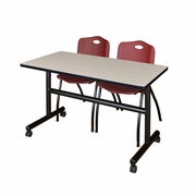 48 X 30 IN. FLIP-TOP TRAINING NESTING TABLE- MAPLE, 2 M STACK CHAIRS- BURGUNDY <FONT COLOR=GREEN>-FREE SHIPPING-</FONT>