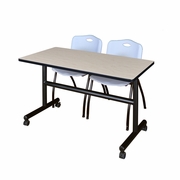 48 X 30 IN. FLIP-TOP TRAINING NESTING TABLE- MAPLE, 2 M STACK CHAIRS- GREY <FONT COLOR=GREEN>-FREE SHIPPING-</FONT>