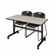 48 X 30 IN. FLIP-TOP TRAINING NESTING TABLE- MAPLE, 2 STACK CHAIRS- BLACK <FONT COLOR=GREEN>-FREE SHIPPING-</FONT>