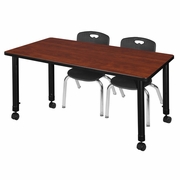 48 X 30 IN. MOBILE ADJUSTABLE CLASSROOM TABLE- CHERRY & 2 ANDY 12 IN. STACK CHAIRS- BLACK <FONT COLOR=GREEN>-FREE SHIPPING-</FONT>