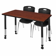 48 X 30 IN. MOBILE ADJUSTABLE CLASSROOM TABLE- CHERRY & 2 ANDY 18 IN. STACK CHAIRS- BLACK <FONT COLOR=GREEN>-FREE SHIPPING-</FONT>