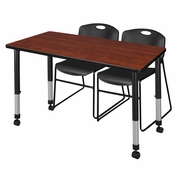 48 X 30 IN. MOBILE ADJUSTABLE CLASSROOM TABLE- CHERRY & 2 STACK CHAIRS- BLACK <FONT COLOR=GREEN>-FREE SHIPPING-</FONT>