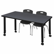 48 X 30 IN. MOBILE ADJUSTABLE CLASSROOM TABLE- GREY & 2 ANDY 12 IN. STACK CHAIRS- BLACK <FONT COLOR=GREEN>-FREE SHIPPING-</FONT>
