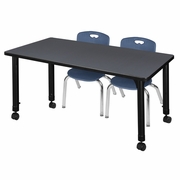 48 X 30 IN. MOBILE ADJUSTABLE CLASSROOM TABLE- GREY & 2 ANDY 12 IN. STACK CHAIRS- BLUE <FONT COLOR=GREEN>-FREE SHIPPING-</FONT>