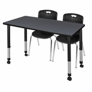 48 X 30 IN. MOBILE ADJUSTABLE CLASSROOM TABLE- GREY & 2 ANDY 18 IN. STACK CHAIRS- BLACK <FONT COLOR=GREEN>-FREE SHIPPING-</FONT>