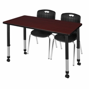 48 X 30 IN. MOBILE ADJUSTABLE CLASSROOM TABLE- MAHOGANY & 2 ANDY 18 IN. STACK CHAIRS- BLACK <FONT COLOR=GREEN>-FREE SHIPPING-</FONT>