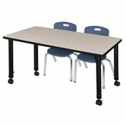 48 X 30 IN. MOBILE ADJUSTABLE CLASSROOM TABLE- MAPLE & 2 ANDY 12 IN. STACK CHAIRS- BLUE <FONT COLOR=GREEN>-FREE SHIPPING-</FONT>