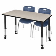 48 X 30 IN. MOBILE ADJUSTABLE CLASSROOM TABLE- MAPLE & 2 ANDY 18 IN. STACK CHAIRS- BLUE <FONT COLOR=GREEN>-FREE SHIPPING-</FONT>