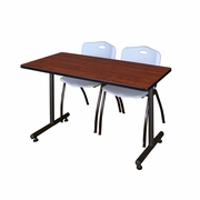 48 X 30 IN. T-BASE TRAINING SEMINAR TABLE- CHERRY, 2 M STACK CHAIRS- GREY <FONT COLOR=GREEN>-FREE SHIPPING-</FONT>